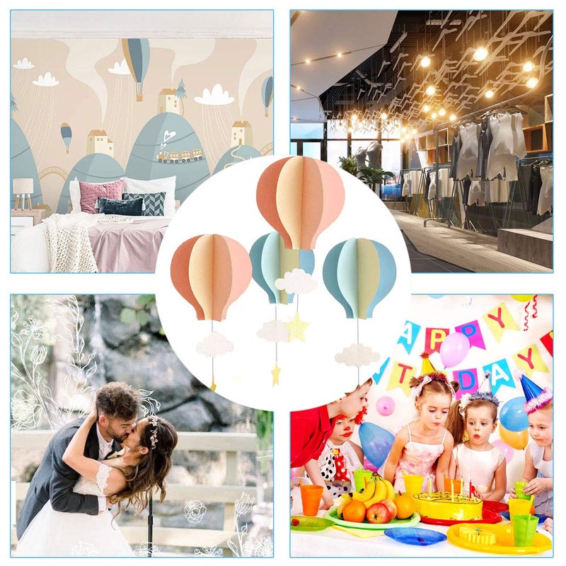 REOLAN Hot Air Balloon Garland Decorations - 8 Pack Large Size Pastel Cloud Hot Air Balloon 3D Paper Garland Hanging Decorations for Wedding, Birthday, Baby Shower, Christmas Party - Blue - Image 2